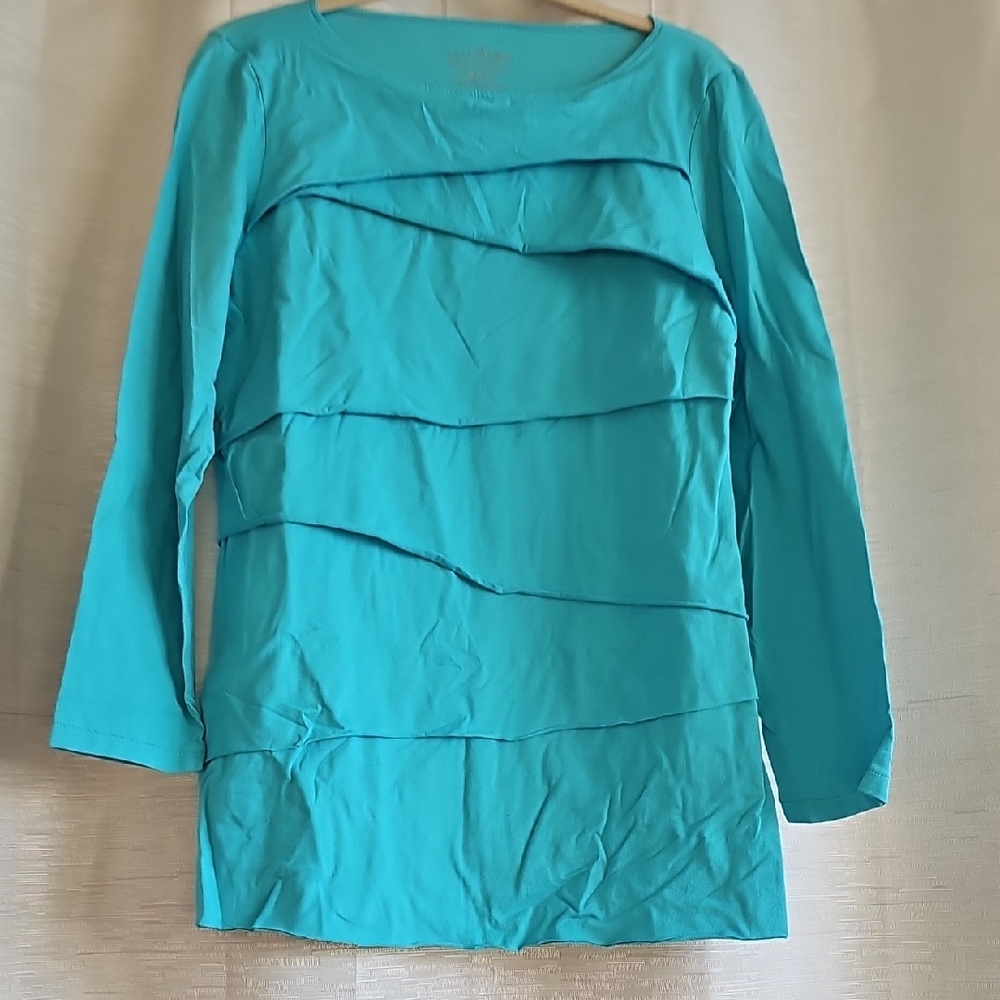 Neon Buddha Chic Teal Layered Long Sleeve Top